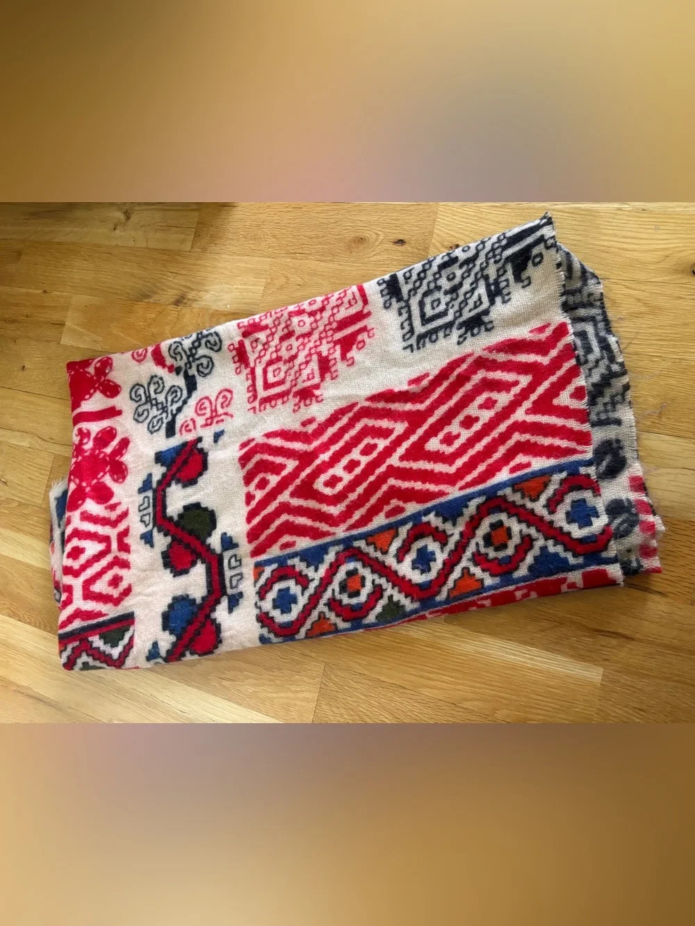 Anthropologie Scarf Boho Pattern Geometric Tribal Multicolor Red Patchwork Blue